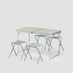 Mesa plegable de camping, 4 taburetes, 4 a 6 personas, verde