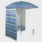 Aktive Sombrilla playa antiviento 210 cm rayas azules con pared y mesa