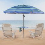 Aktive Sombrilla playa antiviento 210 cm rayas azules con pared y mesa - Imagen 2